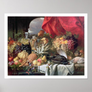 Poster Une vie morte d'oiseaux de jeu et de nombreux frui