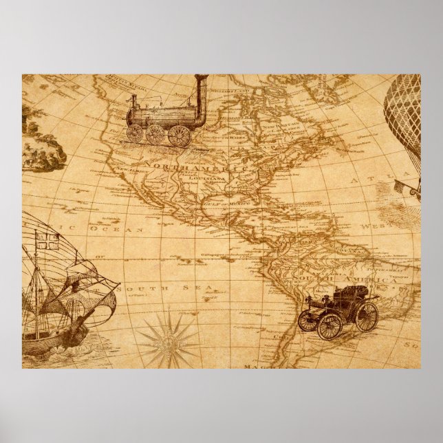 Poster Une vieille carte de l'Amérique (Devant)
