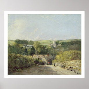 Poster Une vue de village d'Osmington avec l'église et Vi