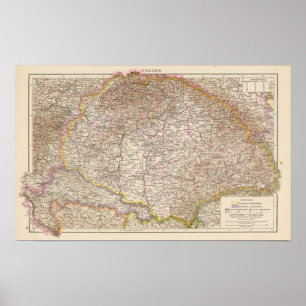 Poster Ungarn, carte d'atlas de la Hongrie