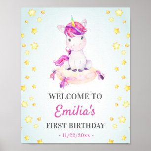 Poster Unicorn 1ère 2ème 3ème Fille Anniversaire Bienvenu