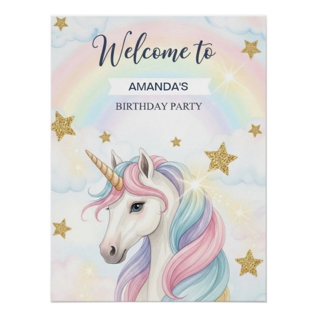 Poster Unicorn 1stBirthday Party Personalized Welcome (Devant)