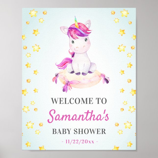 Poster Unicorn Baby Girl Douche Sprinkle Party Bienvenue (Devant)