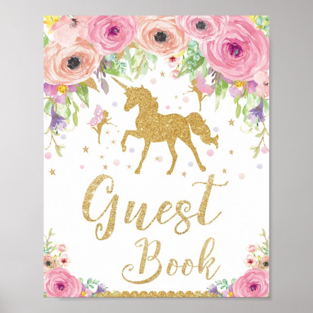 Poster Unicorn Baby shower Anniversaire du livre d'hôtes  (Devant)