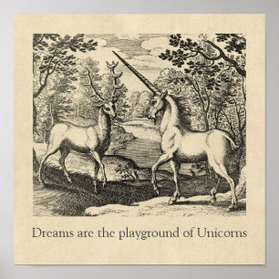 Poster Unicorn Dreams Citation Art médiéval