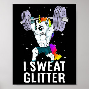 Poster Unicorn I Sweat Parties scintillant Drôle Gym Exer
