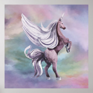 Poster Unicorn magique   Aquarelle couleur Imaginaire pas