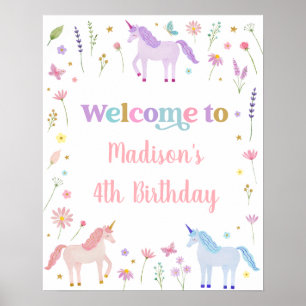 Poster Unicorn Meadow Pastel Pink Gold Anniversaire