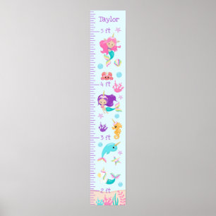 Poster Unicorn Mermaids Graphique de croissance Léger Ton