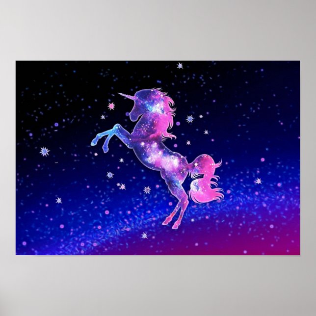 Poster Unicorn outer space galaxy stars (Devant)