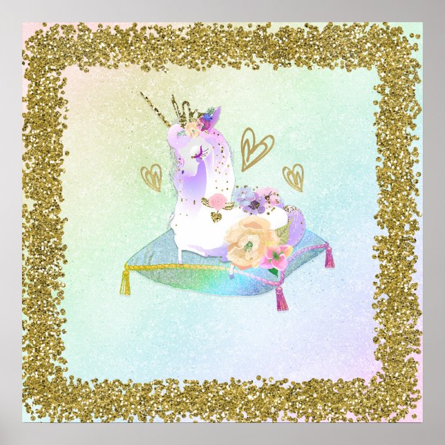 Poster Unicorn Princess Diva Iridescente Rainbow Pastel (Devant)