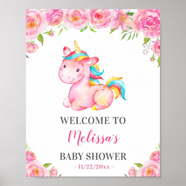 Poster Unicorn rose fille Baby shower Sprinkl Bienvenue (Devant)