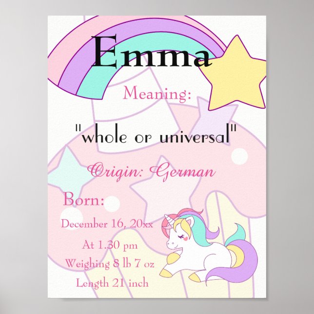 Poster Unicorn thème Nom signifiant garderie (Devant)