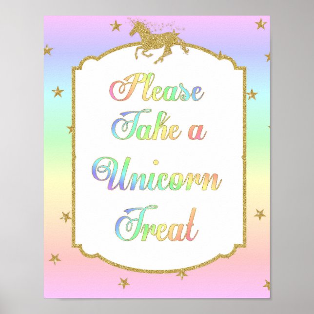 Poster Unicorn Traite nourriture Table Afficher Panneau A (Devant)