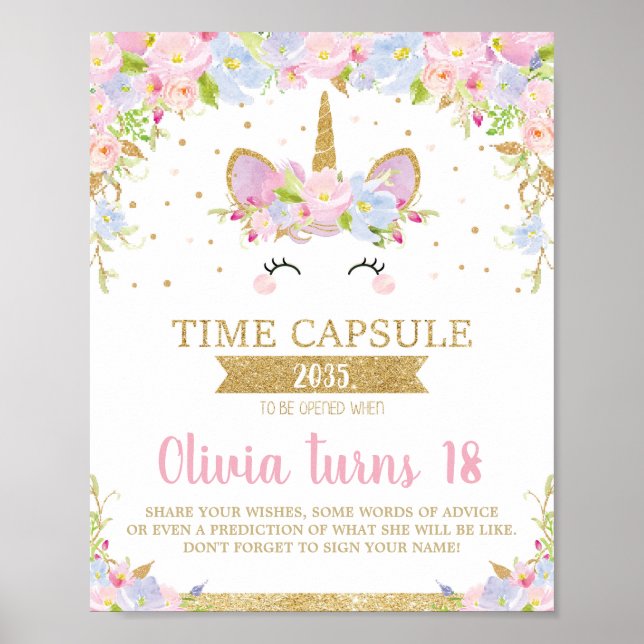 Poster Unicorne 1er Anniversaire Heure Capsule Activité d (Devant)