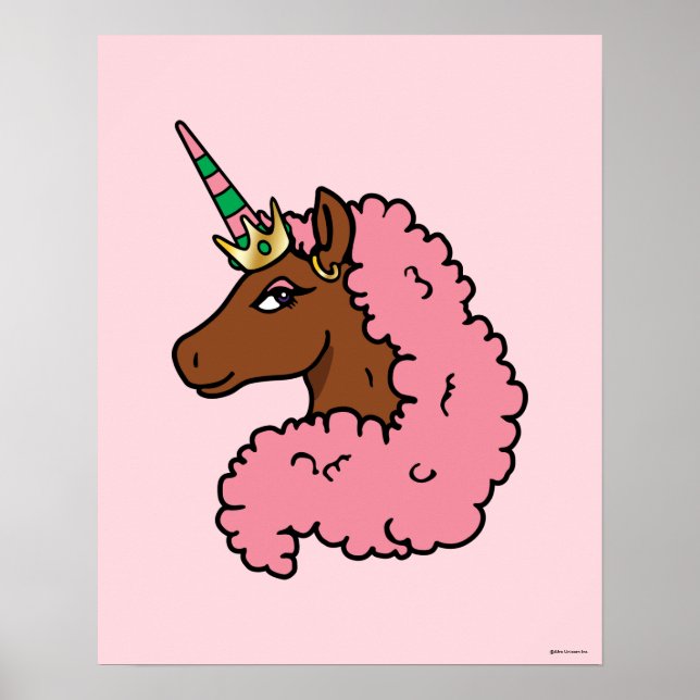 Poster Unicorne Afro Rose clair (Devant)
