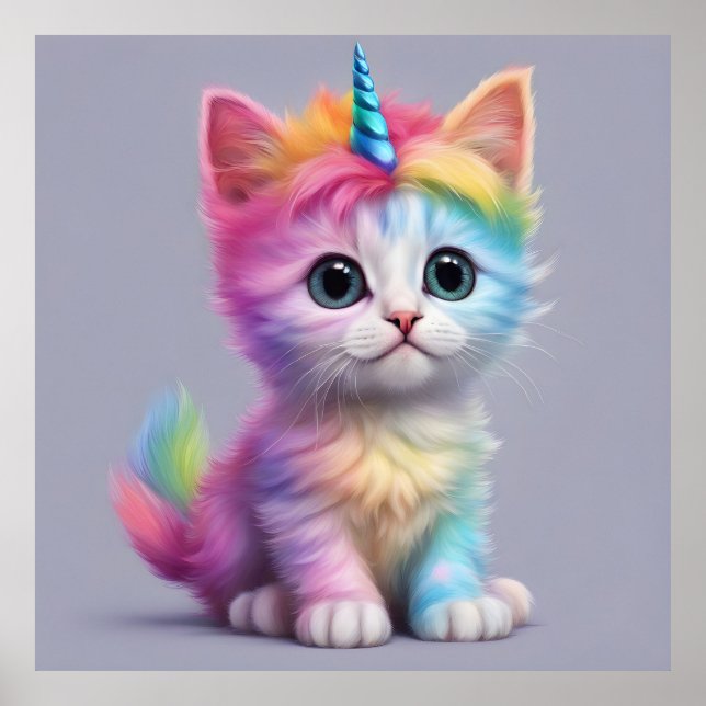 Poster Unicorne arc-en-ciel Kitten (Devant)