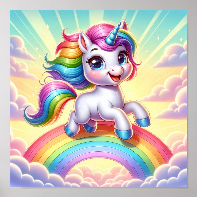 Poster Unicorne arc-en-ciel radiant - Enfants en Imaginai (Devant)