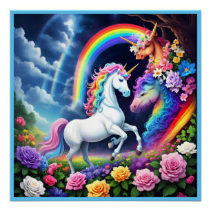 Poster Unicorne arc-en-ciel une