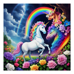 Poster Unicorne arc-en-ciel une