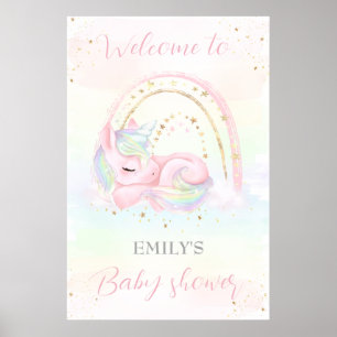 Poster Unicorne baby shower bébé douche signe de bienvenu