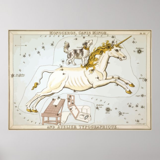 Poster Unicorne - Constellation - Etoile - Astronomie (Devant)