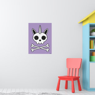 Poster Unicorne crâne et os croisés