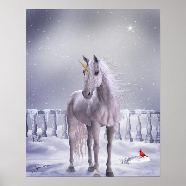 Poster Unicorne dans l'affiche de neige Imprimer (Devant)