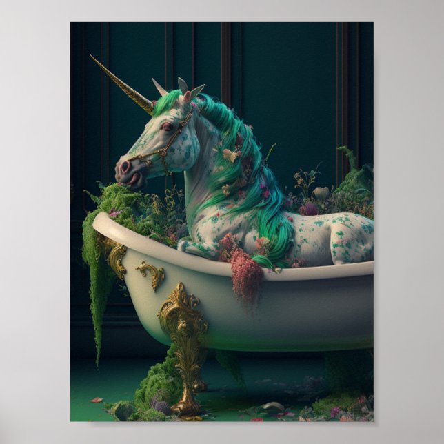 Poster Unicorne dans le bain Plein d'affiche Plante (Devant)
