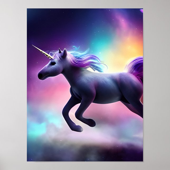 Poster Unicorne dans l'espace (Devant)