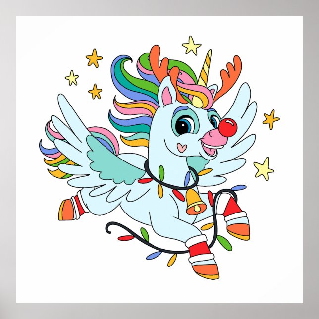 Poster unicorne de cerf de Père Noël mignonne (Devant)