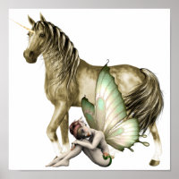 Unicorne d'or et fée timide Imprimer
