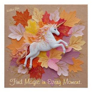 Poster Unicorne Enchantée Automne Magique Pastel Orange H