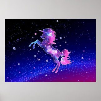 Poster Unicorne espace galaxie univers étoiles
