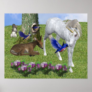 Poster Unicorne Et Amis Imaginaire Cheval Art