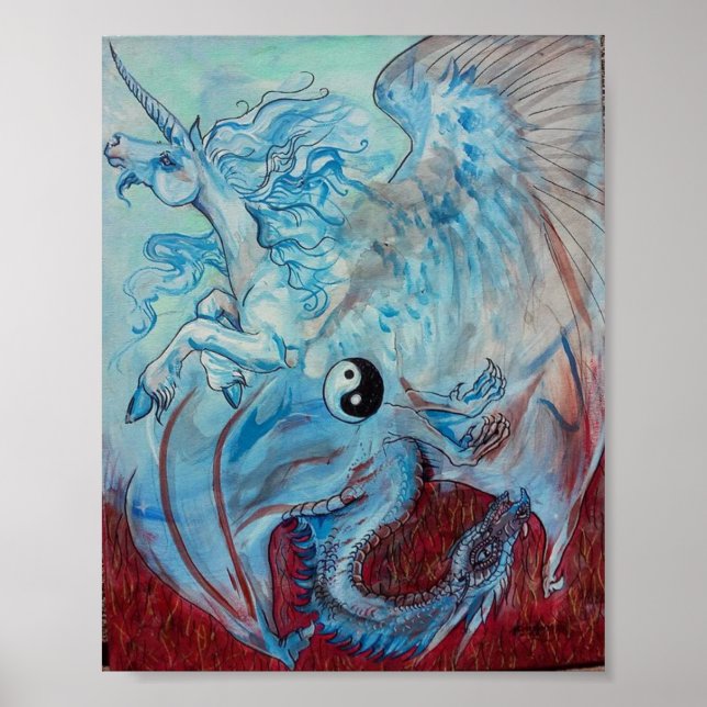Poster Unicorne et dragon Yin Yang (Devant)