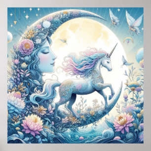 Poster Unicorne Et La Lune