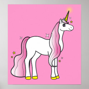 Poster Unicorne magique avec manne rose et queue