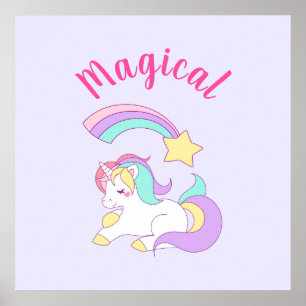 Poster Unicorne magique avec Rainbow Shooting Star