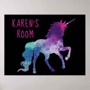 Poster Unicorne magique personnalisée violet et bleu