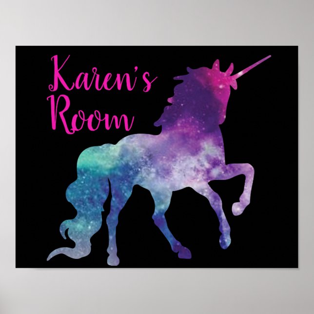 Poster Unicorne magique personnalisée violet et bleu (Devant)