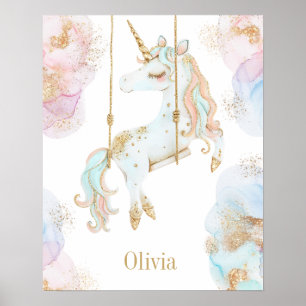 Poster Unicorne magique Pink & Gold Girls Nom