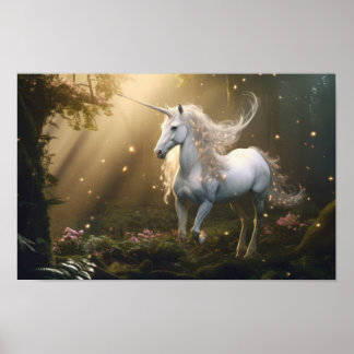 Poster Unicorne mystique en forêt enchantée — Art Imagina