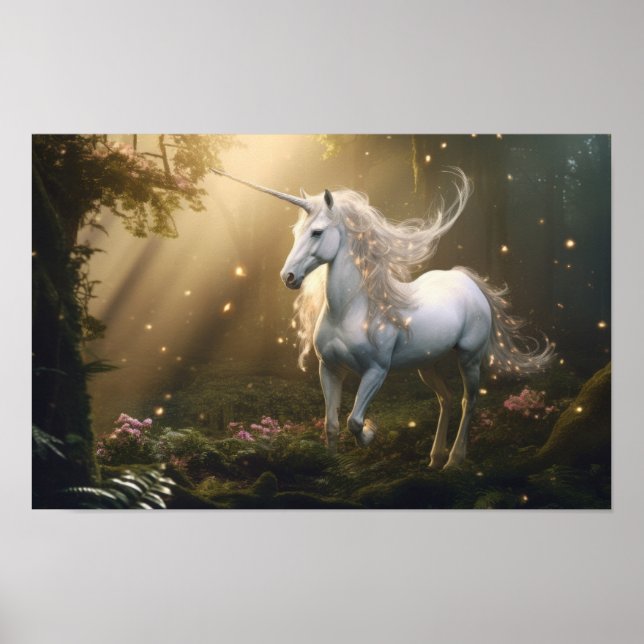 Poster Unicorne mystique en forêt enchantée — Art Imagina (Devant)