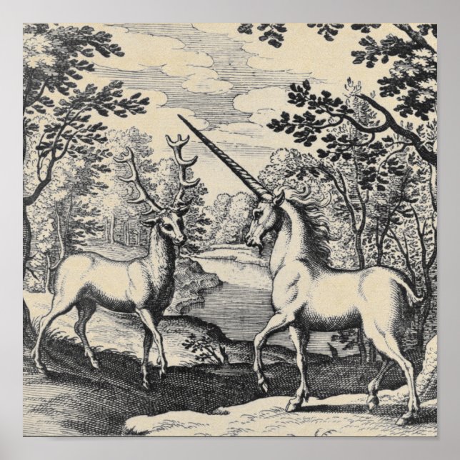 Poster Unicorne mythique dans la forêt (Devant)
