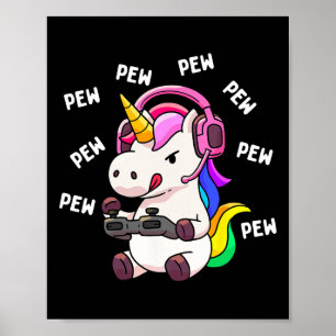 Poster Unicorne Pew Pew Unicorns Lover jeu vidéo Gamer Gi