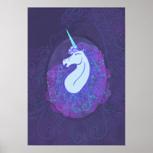 Poster Unicorne pourpre enchantée   Art Imaginaire mystiq