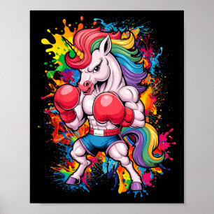 Poster Unicorne Rose Drôle Avec Gants De Boxe