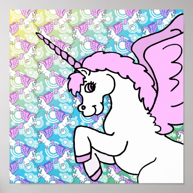 Poster Unicorne rose et blanc (Devant)