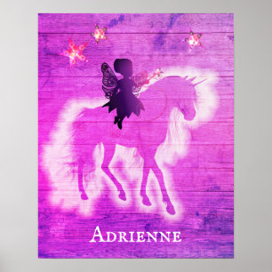 Poster Unicorne rose fille personnalisée